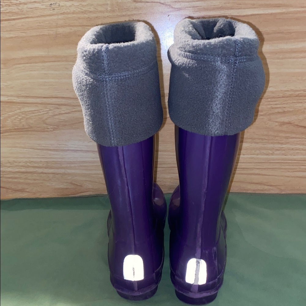 HUNTER Tall Rainboots Youth Glossy Purple with Cuff Socks and Bag Size 7 / 38 - Picture 3 of 13